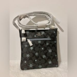 Coach Mini Rowan File Bag In Signature Canvas With Snowflake Print